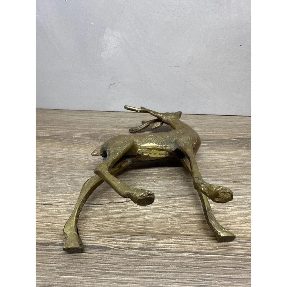 Vintage MCM Solid Brass Spotted Deer Figurine, Christmas Reindeer Decor, 6.5x5 I